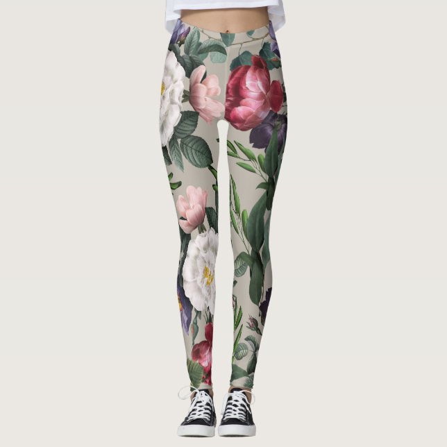 Leggings Ilustración de patrón de rosa de lujo moda moderna (Anverso)
