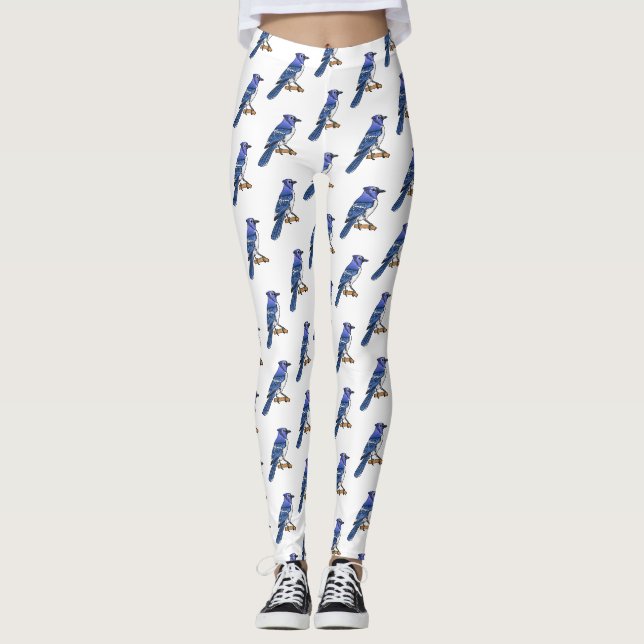 Leggings Ilustracion de personalizado de ave azul jay (Anverso)