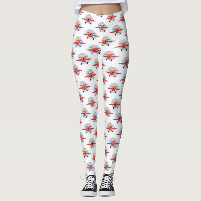 Leggings Ilustracion de personalizado de avión rojo que vue (Anverso)