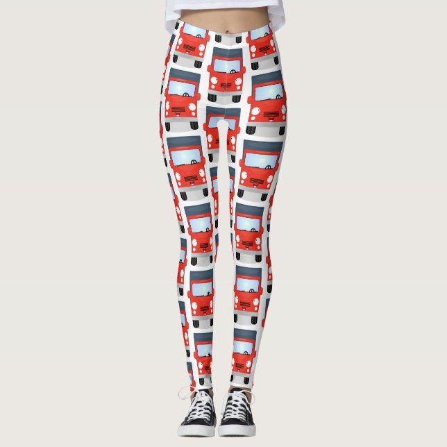 Leggings Ilustracion de personalizado de camión rojo feliz (Anverso)