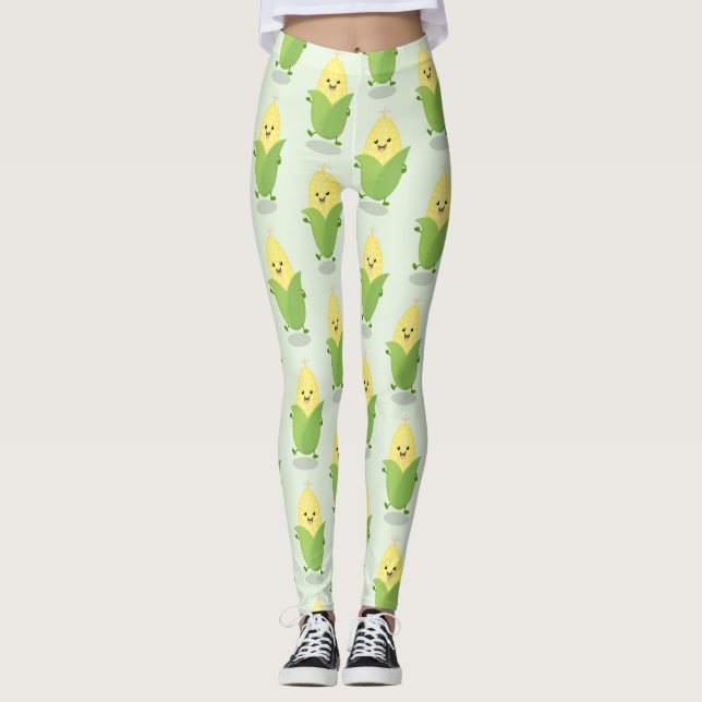 Leggings Ilustracion de personalizado de maíz feliz (Anverso)