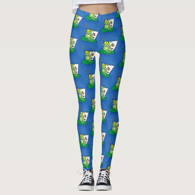Leggings Ilustracion de personalizado de rana verde lindo (Anverso)