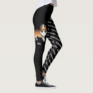 Leggings Ilustración de Sable Cartoon Sheltie y nombre y ra