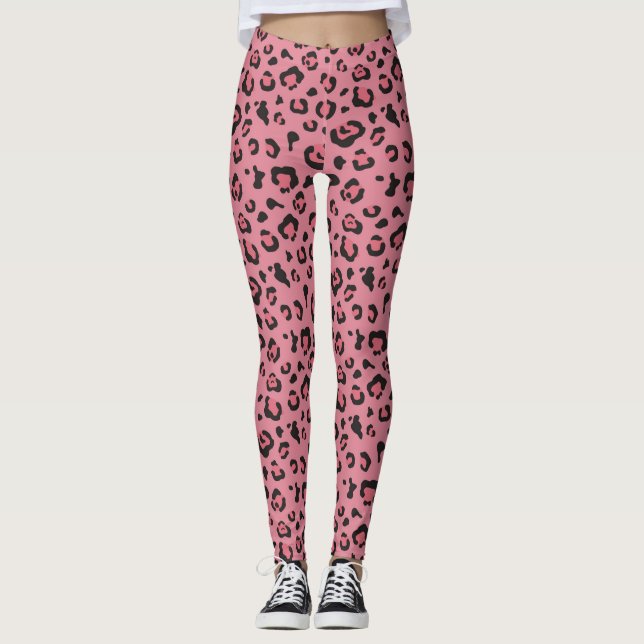 Leggings Ilustracion del animal del rosa del leopardo (Anverso)