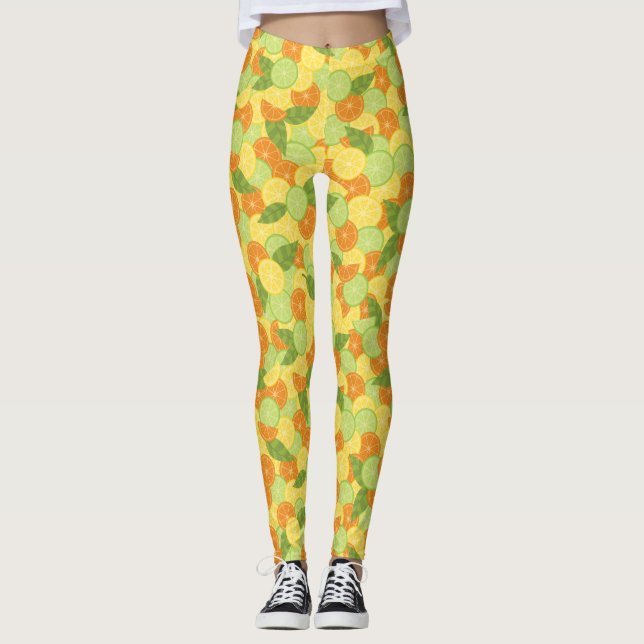 Leggings Ilustracion del chapoteo de la fruta cítrica (Anverso)