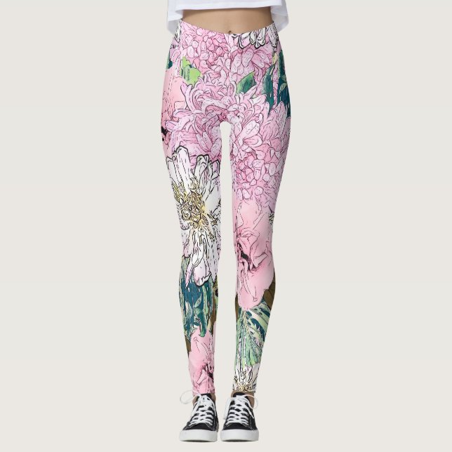 Leggings Ilustracion floral blanco y rosa de Rubor (Anverso)