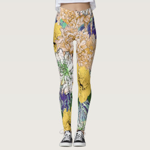 Leggings Ilustracion floral verde y amarillo de moda