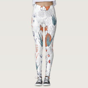 Leggings Ilustracion forestal infantil, zorros y flores.