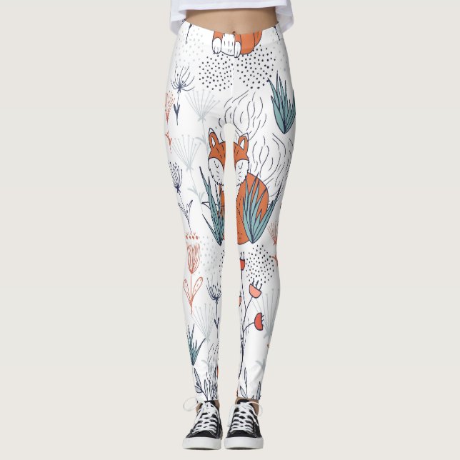 Leggings Ilustracion forestal infantil, zorros y flores. (Anverso)