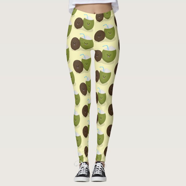 Leggings Ilustracion personalizado de cocos kawaii alegres (Anverso)
