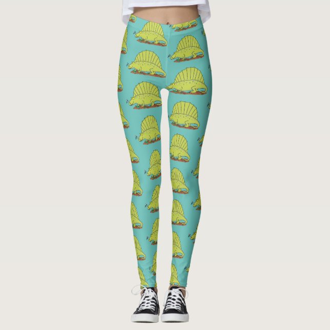 Leggings Ilustracion personalizado de dimetrodon verde lind (Anverso)