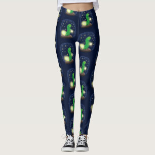 Leggings Ilustracion personalizado de gusano de brillo verd