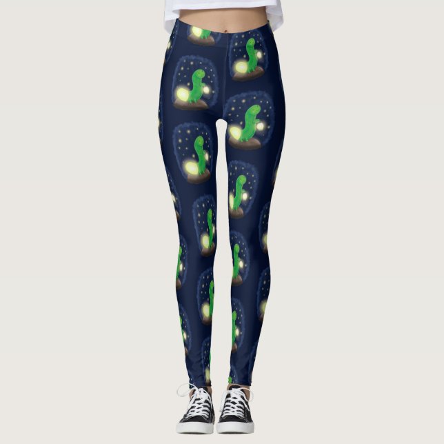 Leggings Ilustracion personalizado de gusano de brillo verd (Anverso)