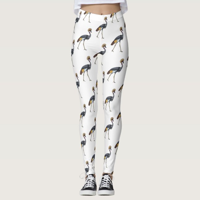 Leggings Ilustracion personalizado de pájaro grullo coronad (Anverso)