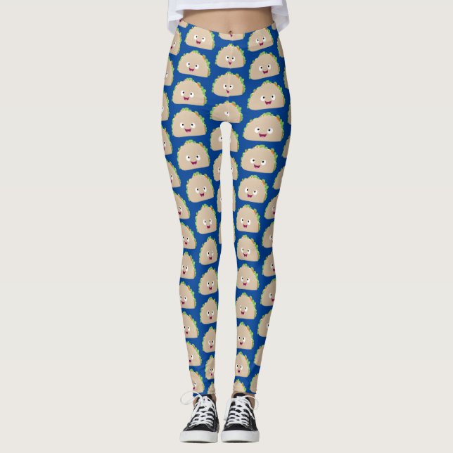 Leggings Ilustracion personalizado de taco alegre sonriente (Anverso)