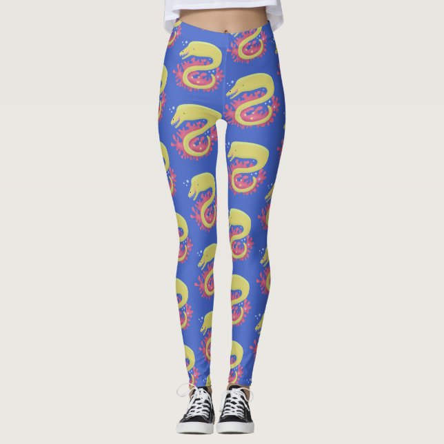 Leggings Ilustracion personalizado gracioso de moray verde (Anverso)