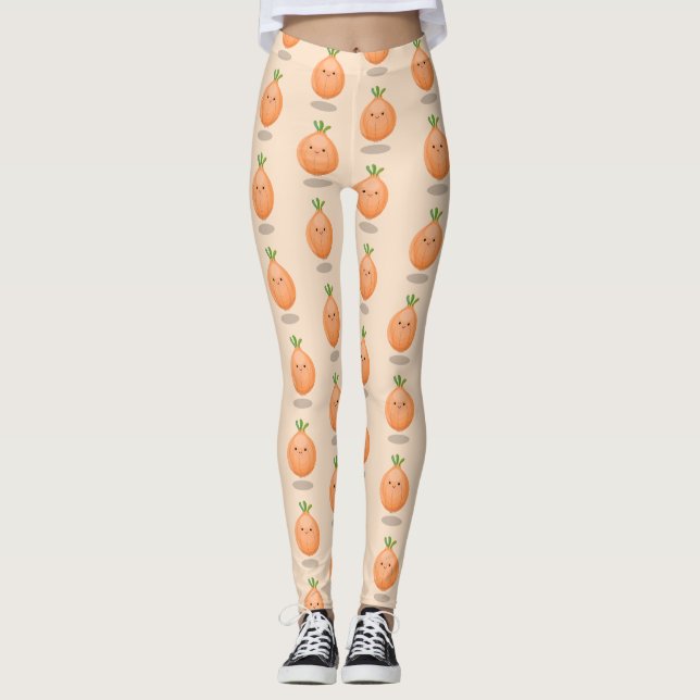 Leggings Ilustracion personalizado verde de cebolla marrón  (Anverso)