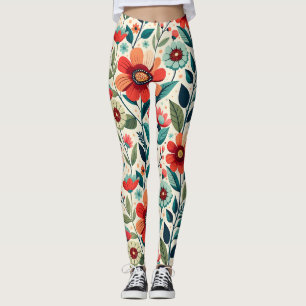 Leggings Ilustracion Shabby Chic Peach Blue Wildflowers