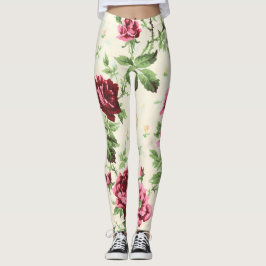 Leggings Ilustracion vintage de rosas sobre base neutra