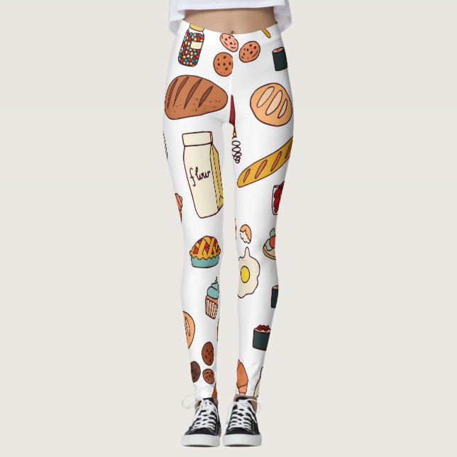 Leggings Ilustraciones de alimentos de época: patrón sin so (Anverso)