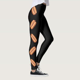 Leggings Ilustraciones de comida rápida de hot dog en negro