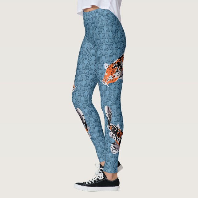 Leggings Ilustraciones de pescado de Koi en olas azules est (Izquierda)