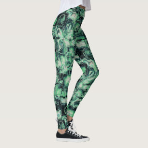 Leggings Imagen abstracta de mosaico tallado en tonos verde