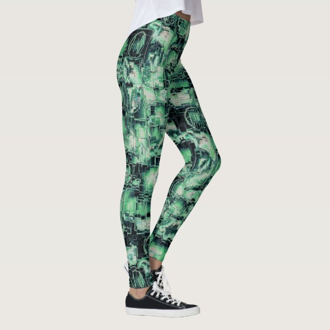 Leggings Imagen abstracta de mosaico tallado en tonos verde (Derecha)