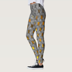 Leggings Imagen dorada en placas grises, formas rectangular