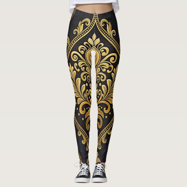 Leggings Imperial Majesty Seamless Pattern – Gold and Black (Anverso)
