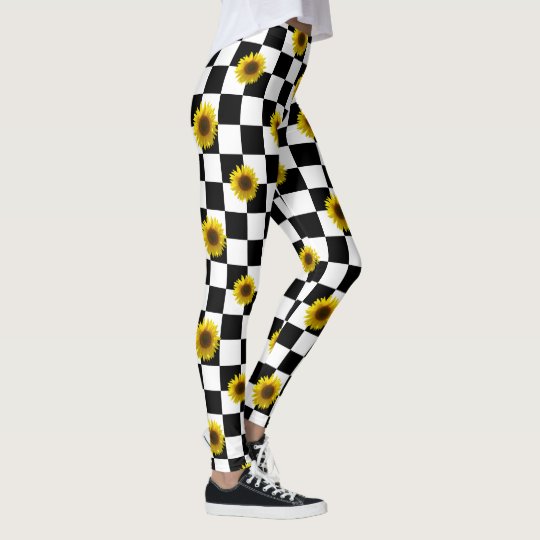 Leggings Impresión a cuadros y del girasol blanco y negro | Zazzle.es