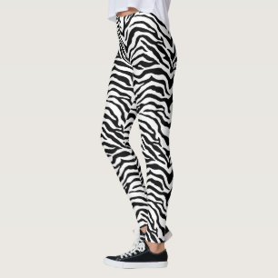 Leggings Impresión a rayas de cebra en blanco y negro