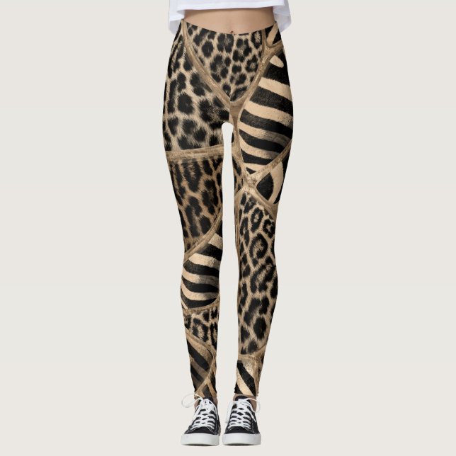 Leggings Impresión animal - Leopardo y cebra - oro pastel (Anverso)