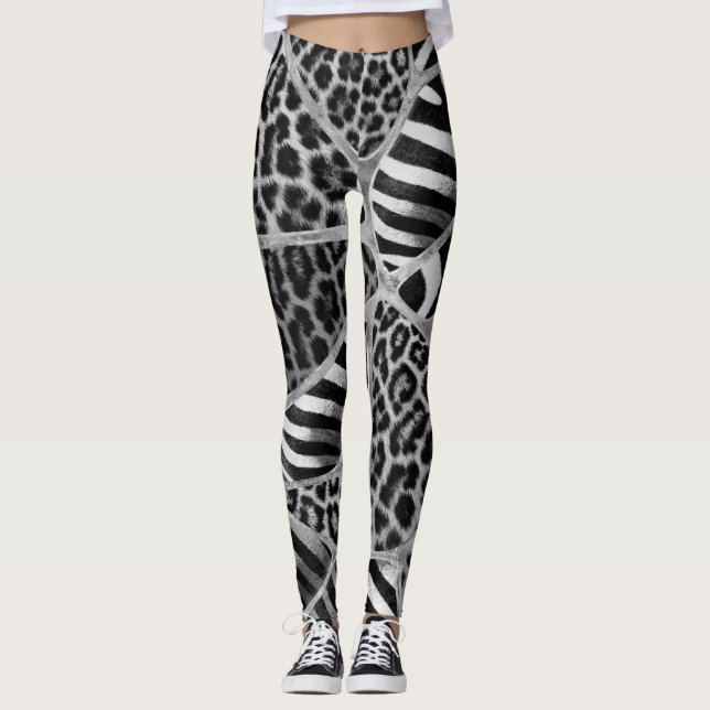 Leggings Impresión animal - Leopardo y cebra - plata (Anverso)