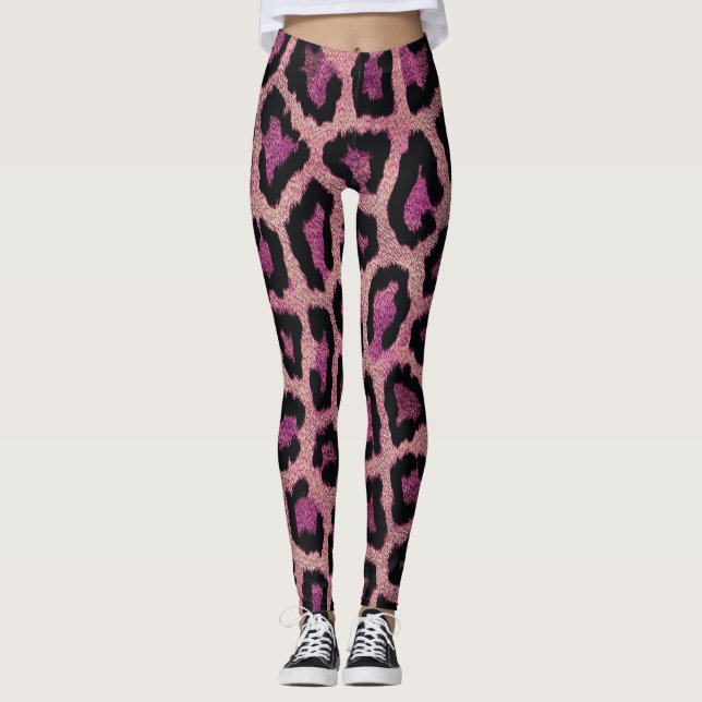 Leggings Impresión animal rosada de leopardo negro (Anverso)