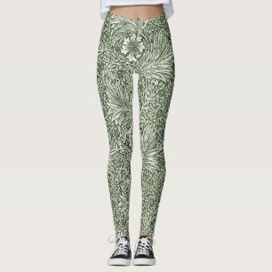 Leggings Impresión artística floral verde caléndula de Will