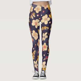 Leggings Impresión asiática sobre la mariposa de flores de 