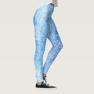 Leggings Impresión azul del Tapa de Tahitian