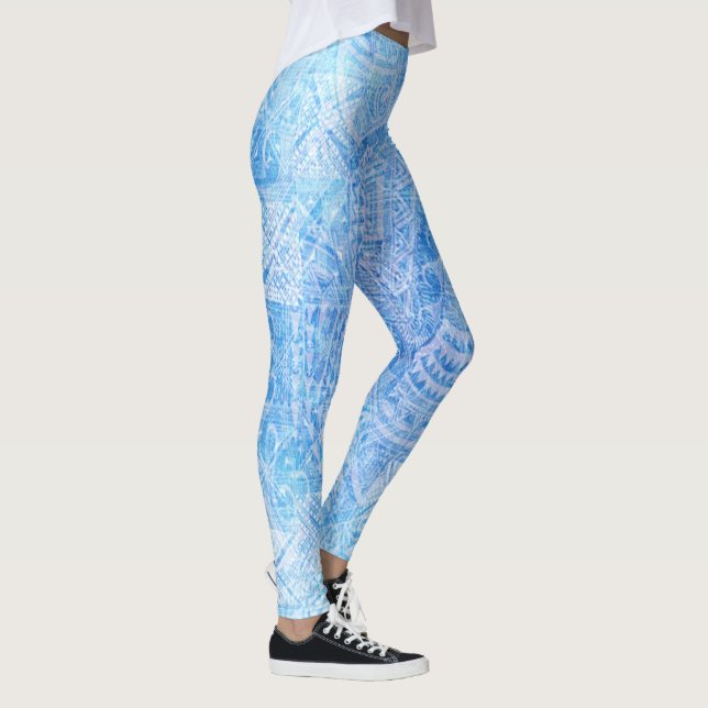 Leggings Impresión azul del Tapa de Tahitian (Derecha)