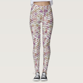 Leggings Impresión blanca rosada de la escala de la sirena