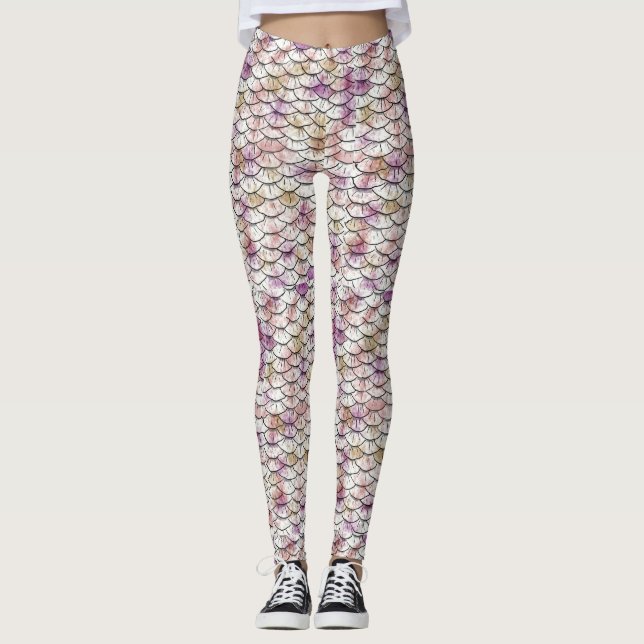 Leggings Impresión blanca rosada de la escala de la sirena (Anverso)