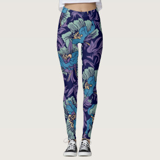 Leggings Impresión Botánica Azul y Verde Turquesa en Negrit