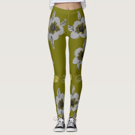 Leggings Impresión con flores de oliva