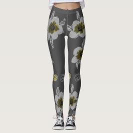 Leggings Impresión con flores grises