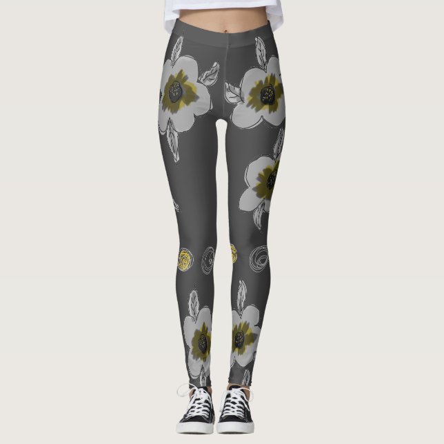 Leggings Impresión con flores grises (Anverso)