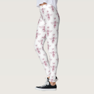Leggings Impresión de abejas de mármol rosa y burbuja elega