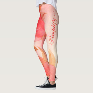 Leggings Impresión de acuarela de Rosa de coral