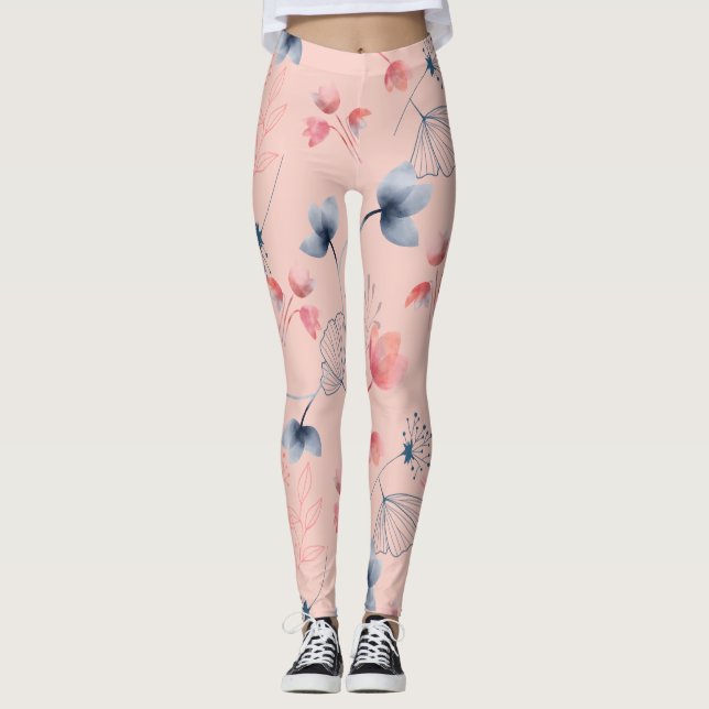 Leggings Impresión de acuarela floral - Bkgrd rosa (Anverso)