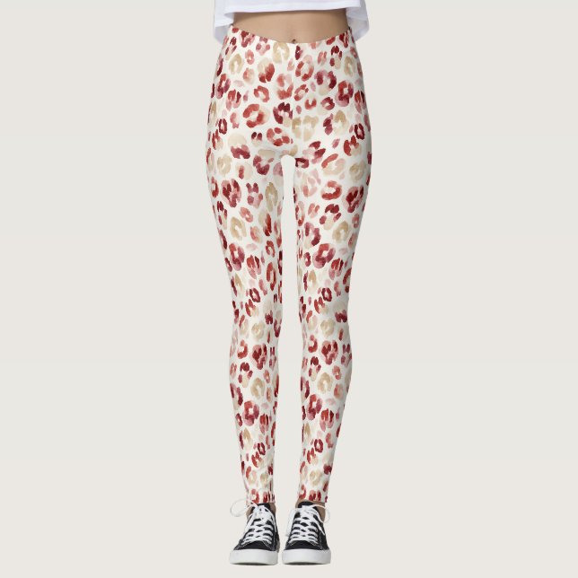 Leggings Impresión de animal de leopardo de crema roja (Anverso)