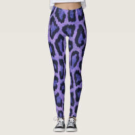 Leggings Impresión de animal morado azul de leopardo negro
